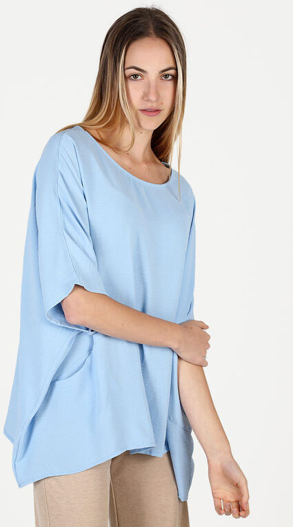 floria Maxi blusa donna con maniche corte a pipistrello Bluse donna Blu taglia Unica