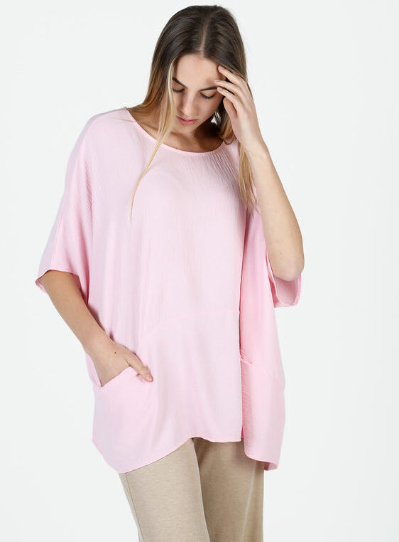 floria Maxi blusa donna con maniche corte a pipistrello Bluse donna Rosa taglia Unica