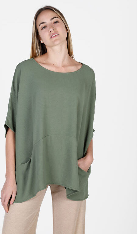 floria Maxi blusa donna con maniche corte a pipistrello Bluse donna Verde taglia Unica