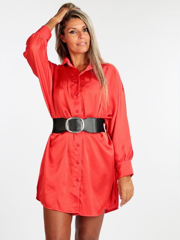 Vanita Maxi camicia donna con manica a pipistrello Camicie Classiche donna Rosso taglia Unica