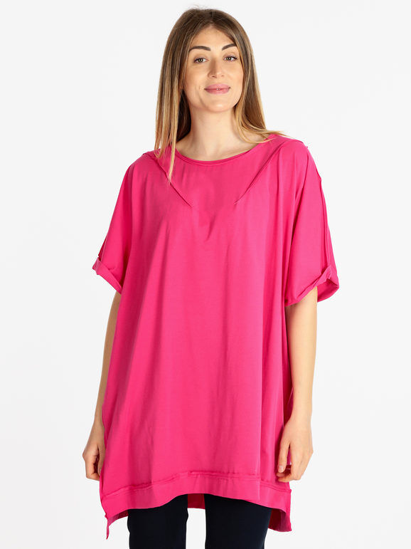 Monte Cervino Maxi maglia donna in cotone T-Shirt Manica Corta donna Fucsia taglia Unica