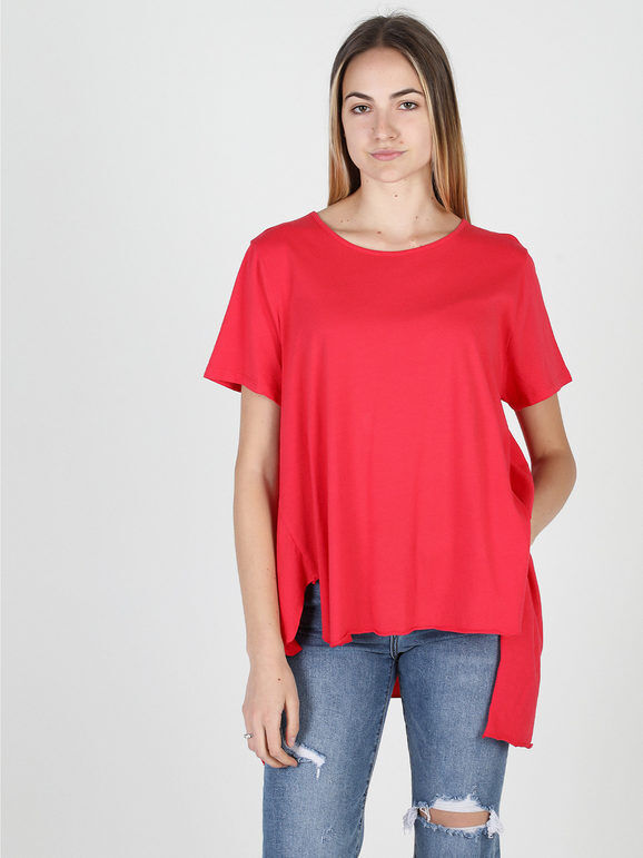 Wendy Trendy Maxi t-shirt donna asimmetrica in cotone T-Shirt Manica Corta donna Rosso taglia Unica