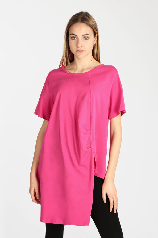 158c Maxi t-shirt donna asimmetrica manica corta T-Shirt Manica Corta donna Fucsia taglia Unica