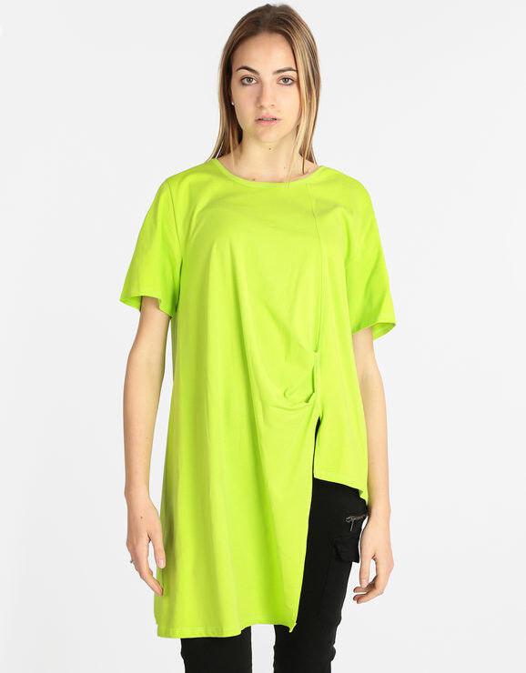 158c Maxi t-shirt donna asimmetrica manica corta T-Shirt Manica Corta donna Verde taglia Unica