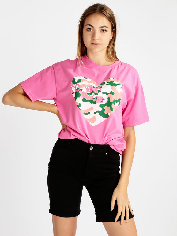 miho's Maxi t-shirt donna con stampa T-Shirt Manica Corta donna Fucsia taglia Unica
