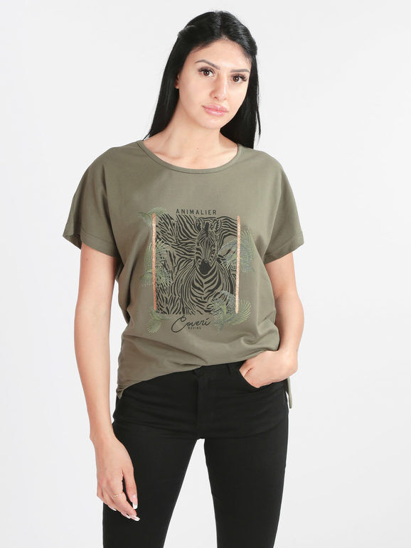 Coveri Maxi t-shirt donna in cotone T-Shirt Manica Corta donna Verde taglia S