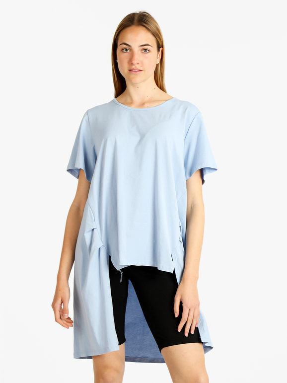 158c Maxi t-shirt donna in cotone T-Shirt Manica Corta donna Blu taglia Unica