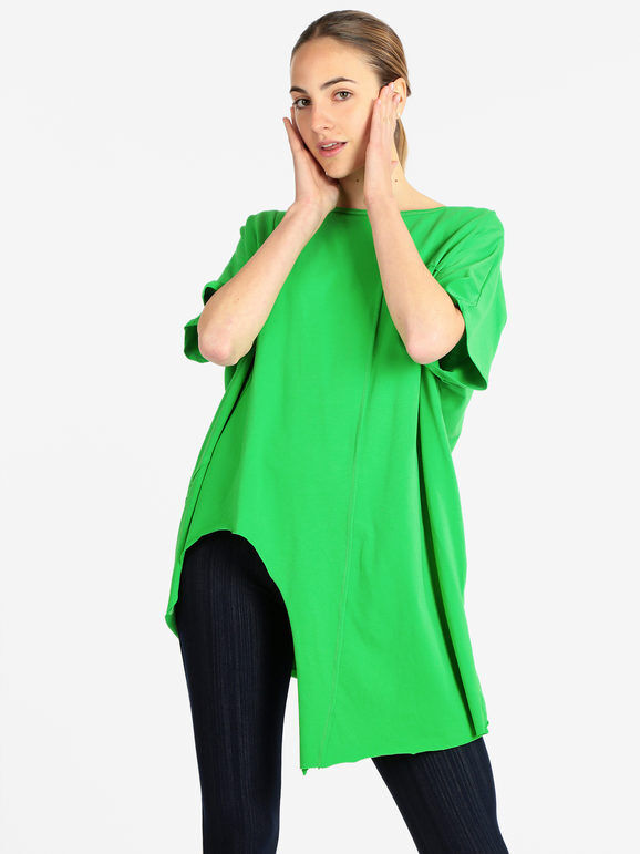 158c Maxi t-shirt donna modello oversize T-Shirt Manica Corta donna Verde taglia Unica