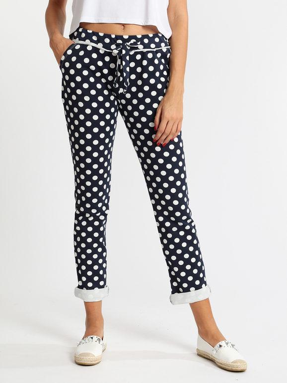 Solada Pantaloni a pois in cotone Pantaloni Casual donna Blu taglia Unica