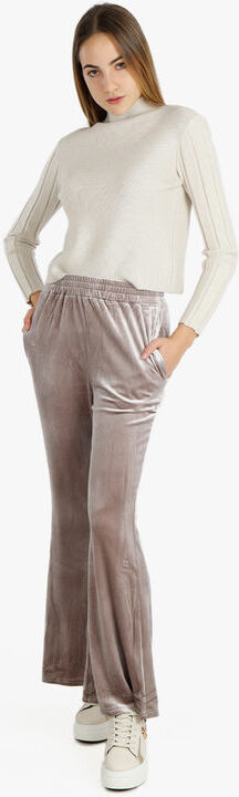 Sweet Pantaloni a zampa da donna in velluto Pantaloni Casual donna Beige taglia L