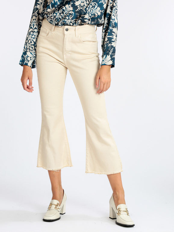 Daystar Pantaloni cropped da donna con finale a zampa Pantaloni Casual donna Beige taglia L