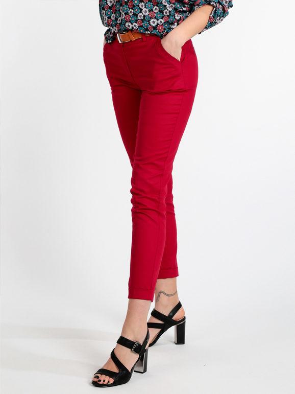 Solada Pantaloni da donna in cotone con risvolto Pantaloni Casual donna Rosso taglia XXL