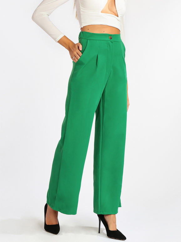 New Collection Pantaloni donna a gamba larga con tasche Pantaloni Casual donna Verde taglia M