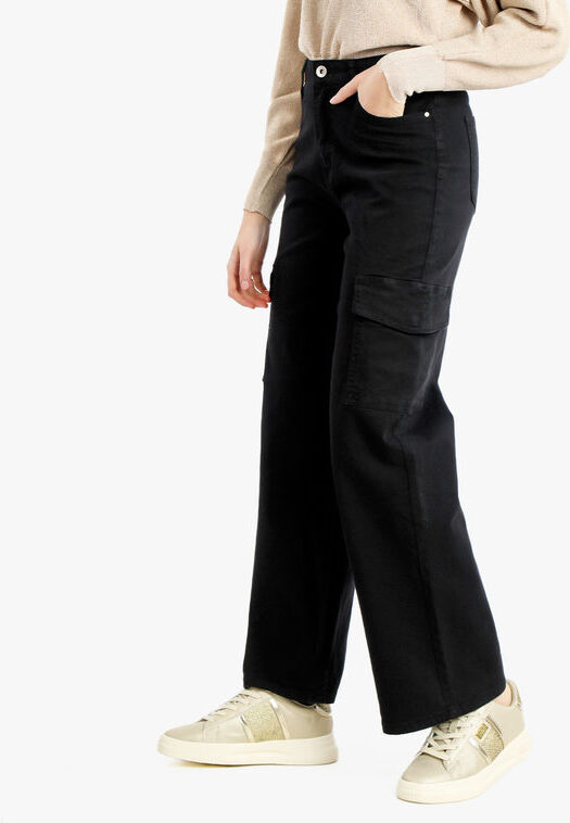 Sexy Sense Pantaloni donna a gamba larga con tasconi Pantaloni Casual donna Nero taglia S