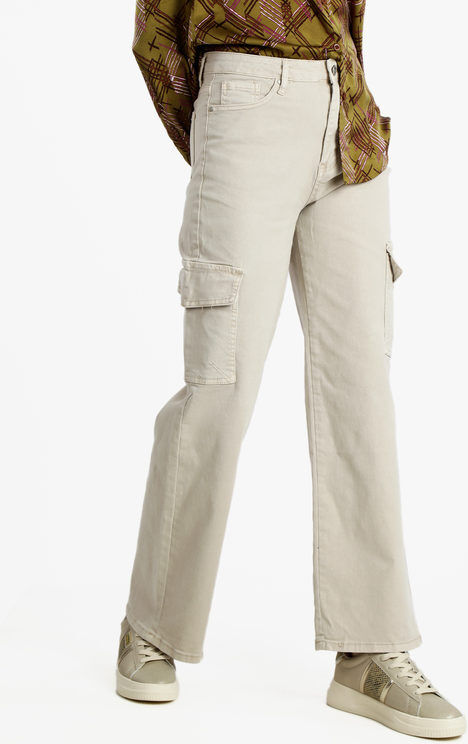 Sexy Sense Pantaloni donna a gamba larga con tasconi Pantaloni Casual donna Beige taglia XL