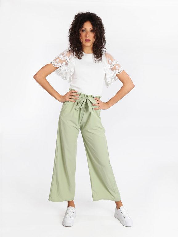 Luna&Miele ; Pantaloni donna a gamba larga Pantaloni Casual donna Verde taglia M/L