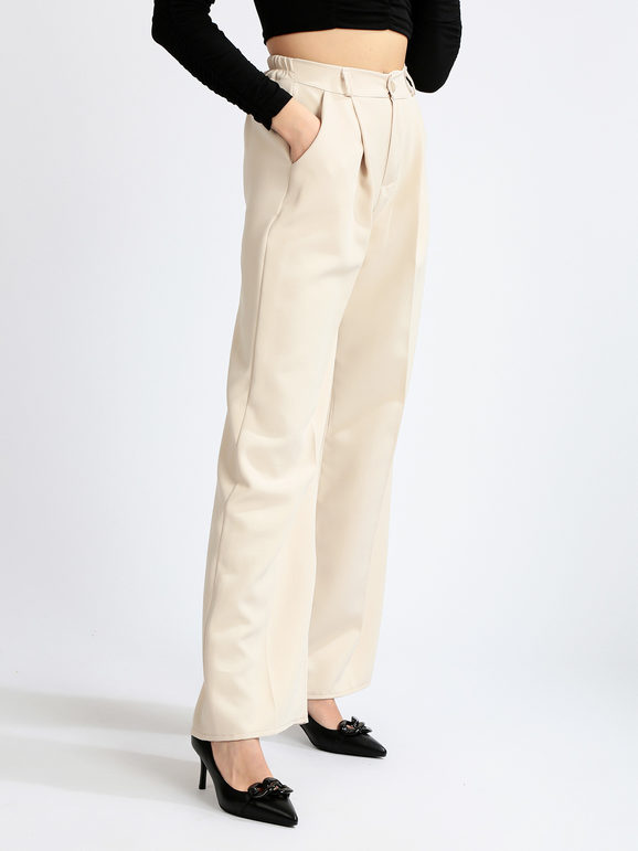 Solada Pantaloni donna a gamba larga Pantaloni Eleganti donna Beige taglia Unica