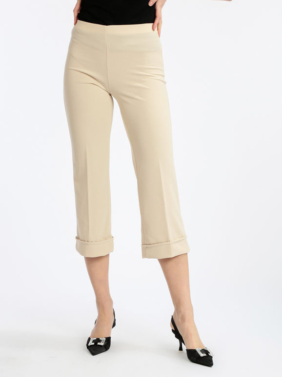 New Way Pantaloni donna a vita alta Pantaloni Casual donna Beige taglia XL