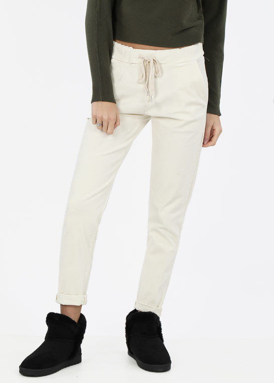 Daystar Pantaloni donna con coulisse effetto velluto Pantaloni Casual donna Bianco taglia S