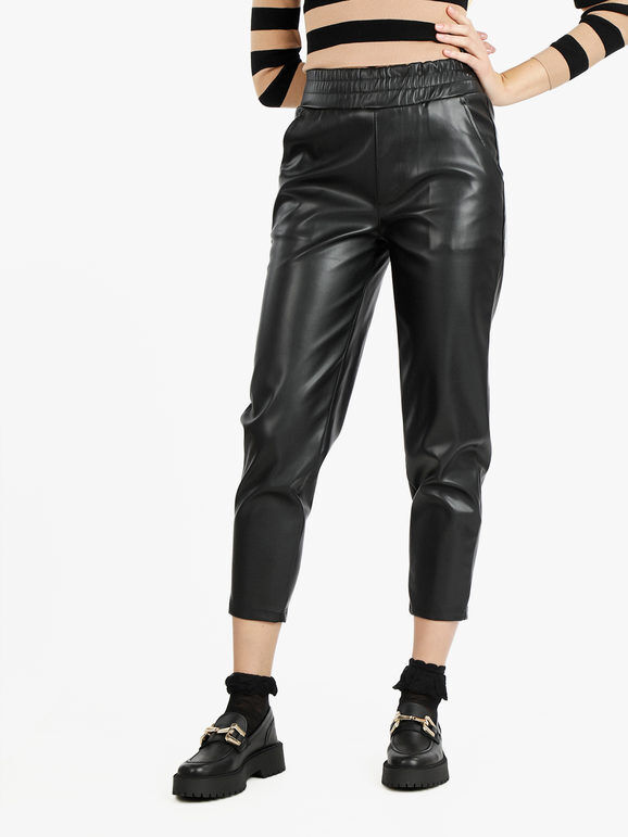 louise doro Pantaloni donna effetto pelle a vita alta Pantaloni Casual donna Nero taglia M