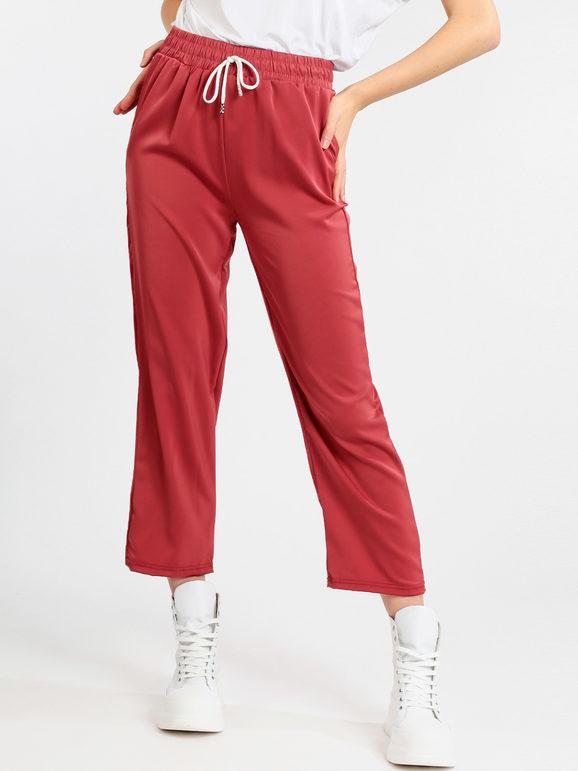 Solada Pantaloni donna effetto raso Pantaloni Casual donna Rosso taglia L/XL