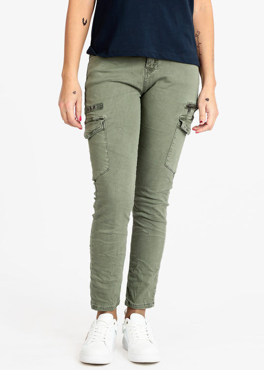 Water Jeans Pantaloni donna effetto stropicciato Pantaloni Casual donna Verde taglia S