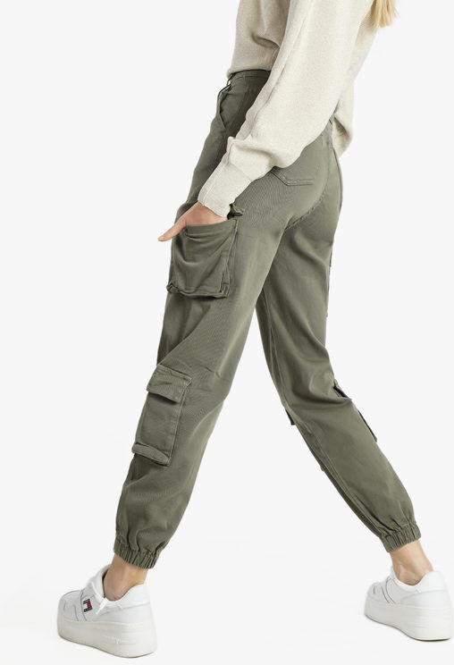 Solada Pantaloni donna in cotone con tasconi e polsini Pantaloni Casual donna Verde taglia S