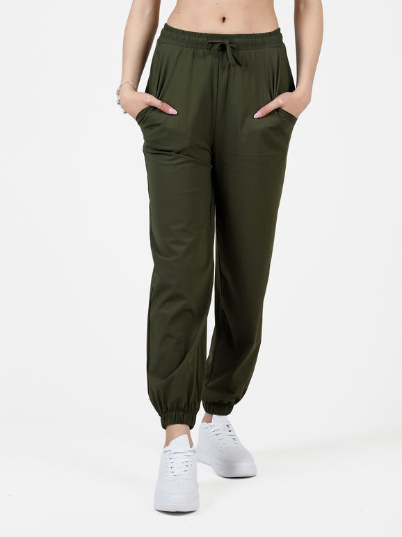 Gladys Pantaloni donna in tessuto tecnico con polsini Pantaloni Casual donna Verde taglia XL