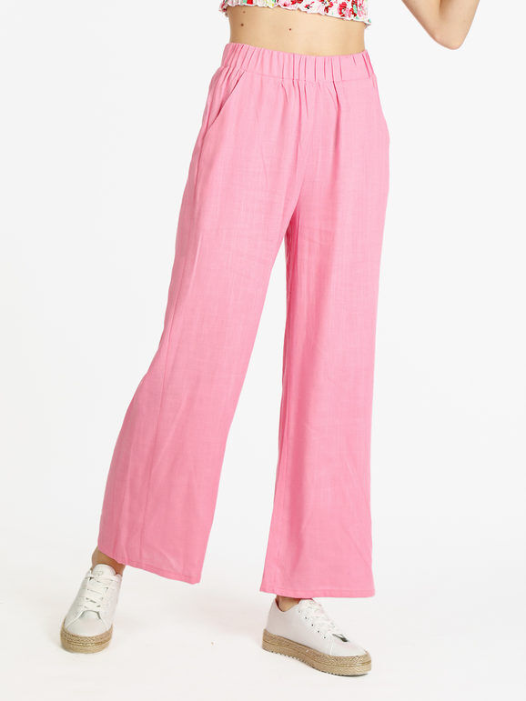 Sweet Pantaloni donna misto lino a gamba larga Pantaloni Casual donna Rosa taglia S