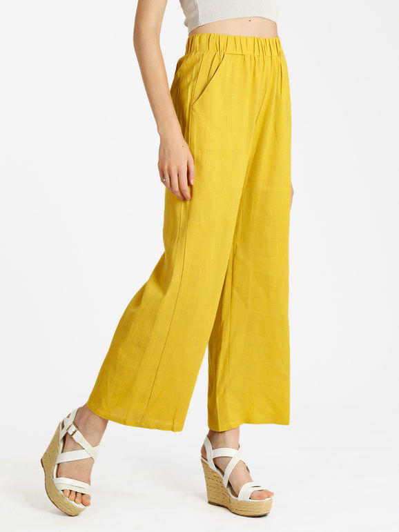 Sweet Pantaloni donna misto lino a gamba larga Pantaloni Casual donna Giallo taglia L