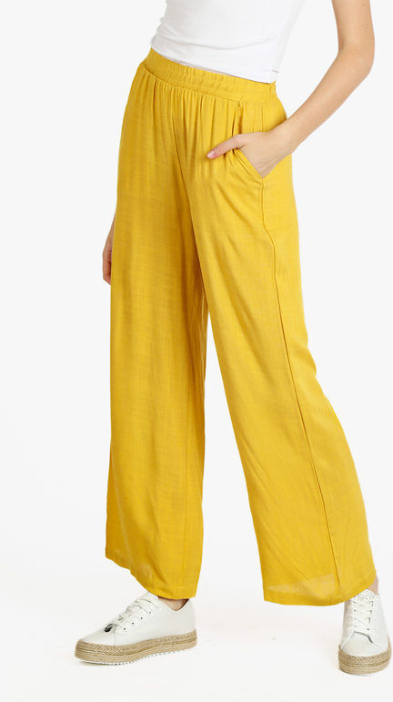 Sweet Pantaloni donna misto lino a gamba larga Pantaloni Casual donna Giallo taglia L