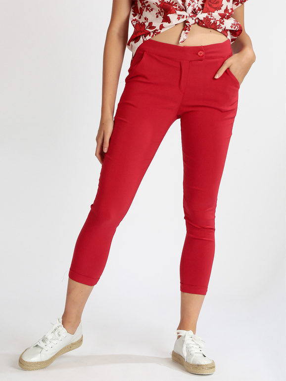 Frenetika Pantaloni elasticizzati donna con risvolto Pantaloni Casual donna Rosso taglia L