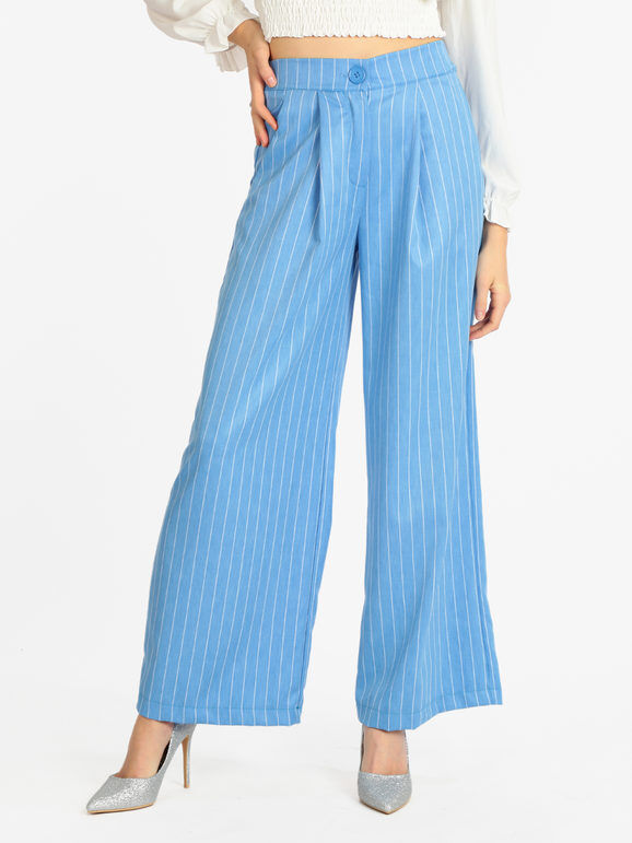 Solada Pantaloni gessati donna a gamba larga Pantaloni Eleganti donna Blu taglia S