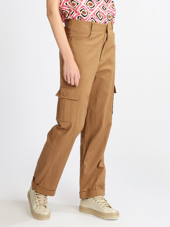 Sweet Pantaloni in lino da donna con tasconi Pantaloni Casual donna Beige taglia M/L