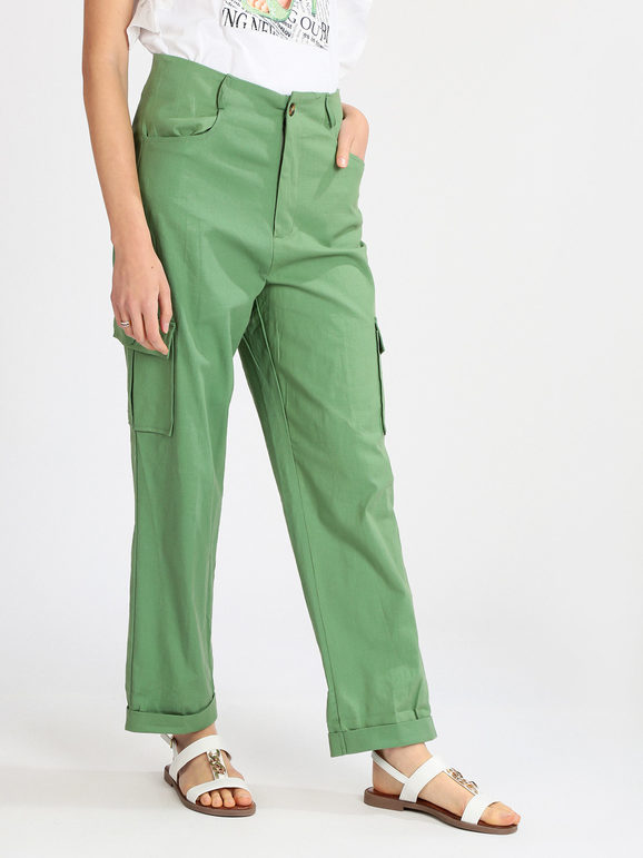 Sweet Pantaloni in lino da donna con tasconi Pantaloni Casual donna Verde taglia S/M