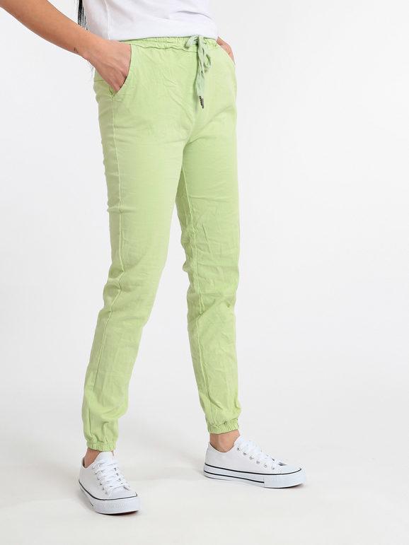 Solada Pantaloni jogger in cotone con polsino Pantaloni Casual donna Verde taglia Unica