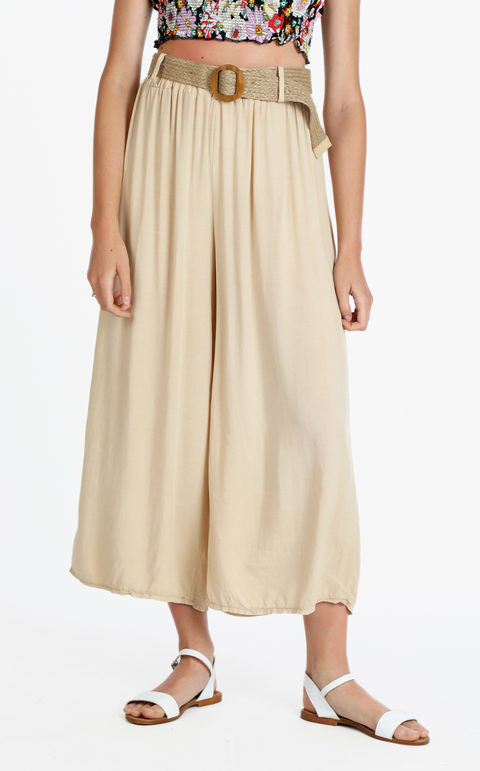 Solada Pantaloni leggeri donna gamba larga con cintura Pantaloni Casual donna Beige taglia Unica