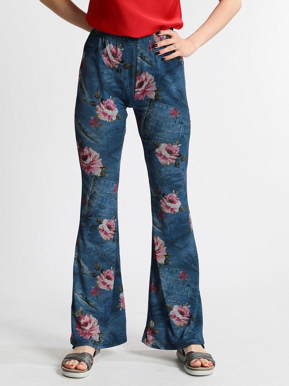 Gladys Pantaloni morbidi a zampa con stampa fiori Pantaloni Casual donna Blu taglia S/M