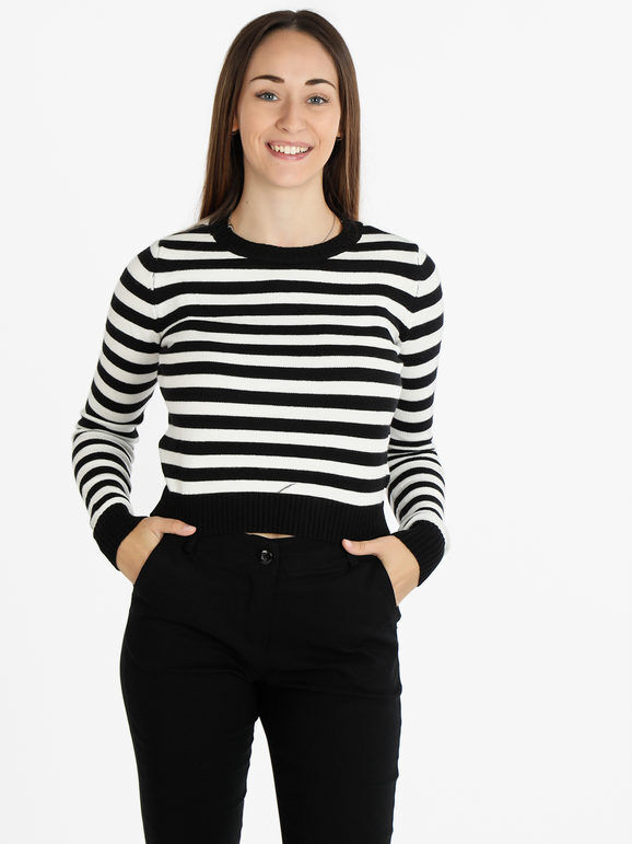 Solada Pullover cropped a righe da donna Pullover donna Nero taglia Unica