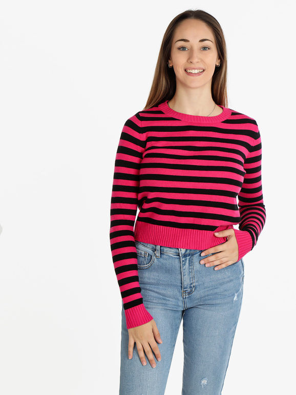 Solada Pullover cropped a righe da donna Pullover donna Fucsia taglia Unica