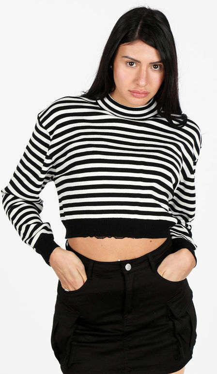 Solada Pullover cropped da donna a righe Pullover donna Nero taglia Unica