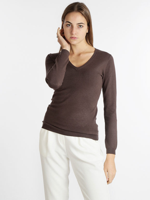 lois & pepe Pullover donna con scollo a V Pullover donna Marrone taglia M/L