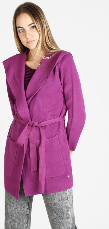 Griffai Spolverino donna in maglia con cappuccio e cintura Cardigan donna Fucsia taglia S