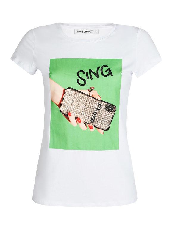 Monte Cervino T-shirt con stampa e perline T-Shirt Manica Corta donna Verde taglia L/XL