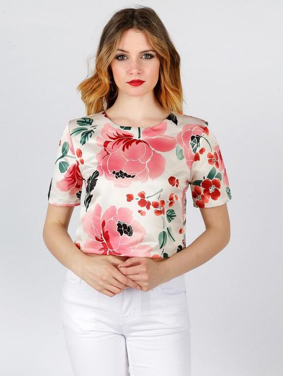 Solada T-shirt cropped fiorata con cerniera dietro Tops donna Rosa taglia L