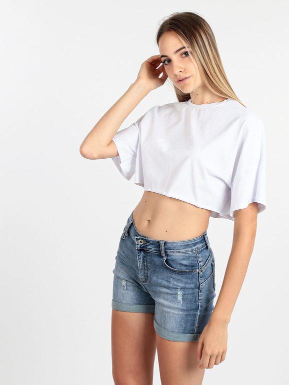 sofy's chic T-shirt cropped T-Shirt Manica Corta donna Bianco taglia Unica