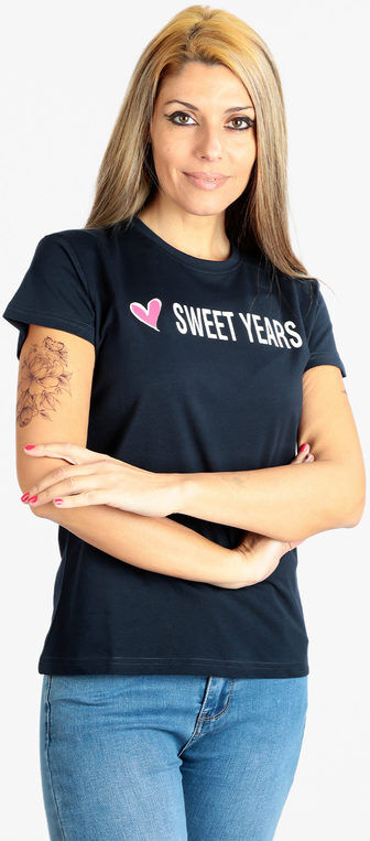 Sweet T-shirt donna a maniche corte con scritta T-Shirt Manica Corta donna Blu taglia S