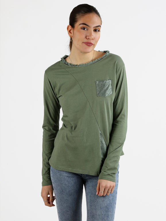 Daystar T-shirt donna a maniche lunghe con taschino T-Shirt Manica Lunga donna Verde taglia Unica