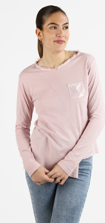 Daystar T-shirt donna a maniche lunghe con taschino T-Shirt Manica Lunga donna Rosa taglia Unica