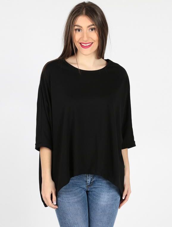 Solada T-shirt donna asimmetrica con maniche pipistrello T-Shirt Manica Corta donna Nero taglia Unica